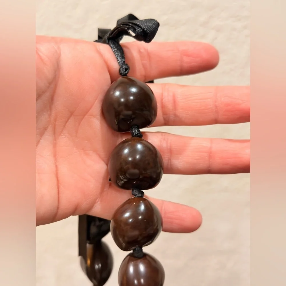 3 Hawaiian Leí Style Kukui Nut Bead Necklace, 1 Painted Yellow turtle & 2 brown